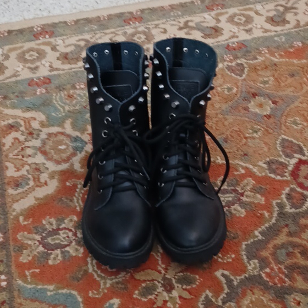 Black all leather studded skull boots